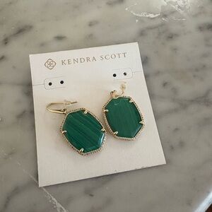 Kendra Scott Malachite Daphne Pave Frame Drop Earrings